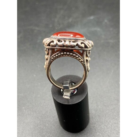 Carnelian Ring Size 6.5 Sterling SIlver Oval Stone Ornate Ring Red Stone Ring - Picture 4 of 7